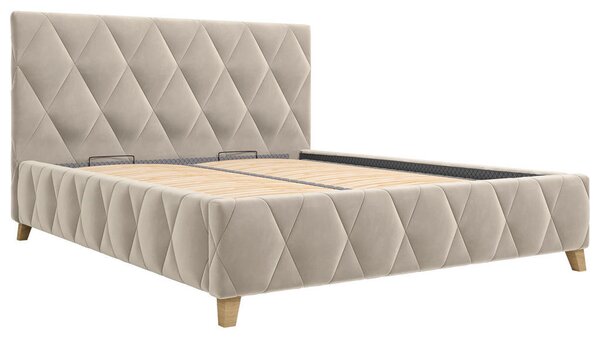 OBLAZINJENA POSTELJA 120 cm x 200 cm , les, kovina, tekstil, leseni material krem barve