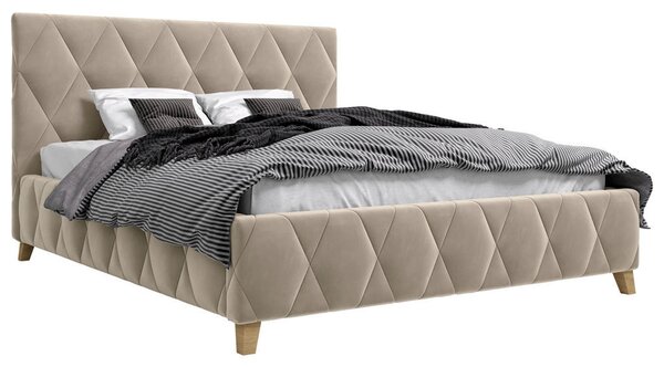OBLAZINJENA POSTELJA 120 cm x 200 cm , les, kovina, tekstil, leseni material krem barve