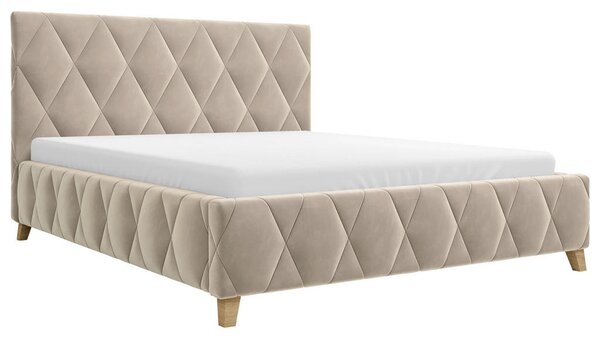 OBLAZINJENA POSTELJA 120 cm x 200 cm , les, kovina, tekstil, leseni material krem barve