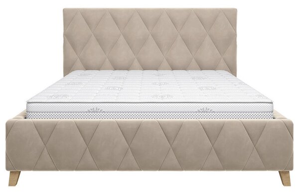 OBLAZINJENA POSTELJA 120 cm x 200 cm , les, kovina, tekstil, leseni material krem barve