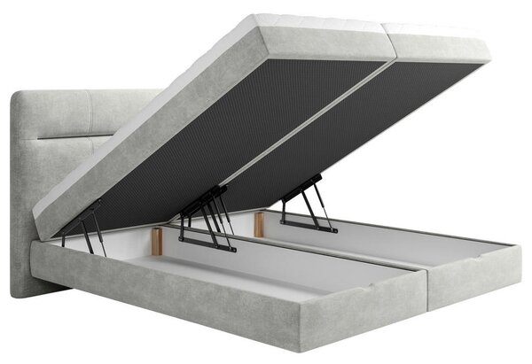 POSTELJA Z VZMETNICO 140 cm x 200 cm , les, tekstil, leseni material svetlo siva