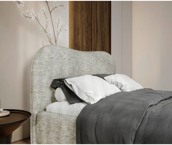 OBLAZINJENA POSTELJA 140 cm x 200 cm , les, tekstil, leseni material naravne barve