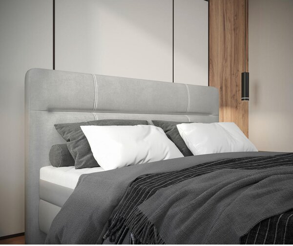 POSTELJA Z VZMETNICO 140 cm x 200 cm , les, tekstil, leseni material svetlo siva