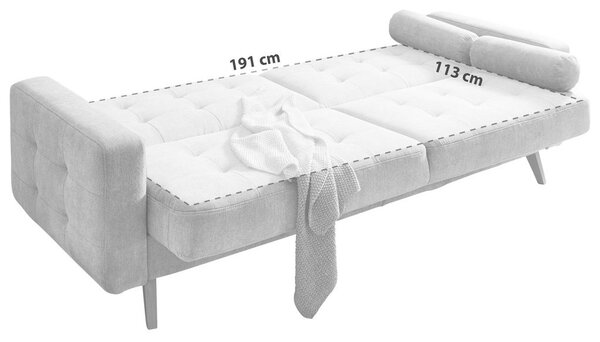 ZOFA S POSTELJNO FUNKCIJO, peščene barve tekstil, leseni material