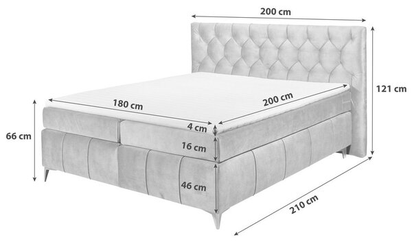 POSTELJA BOXSPRING 180 cm x 200 cm , tekstil, leseni material antracit