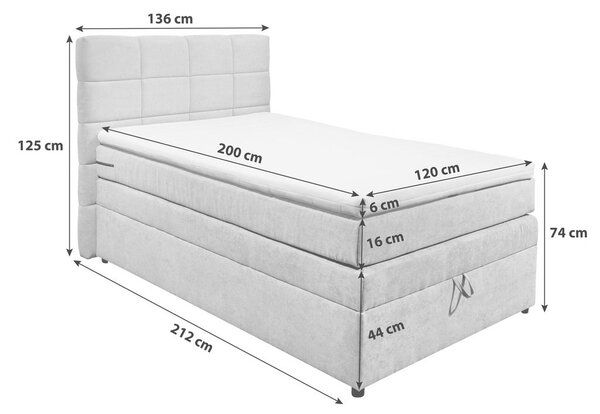 POSTELJA BOXSPRING 120 cm x 200 cm , srebrne barve