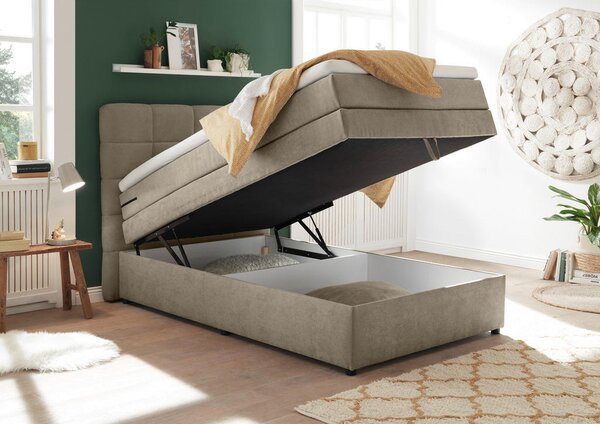 POSTELJA BOXSPRING 120 cm x 200 cm , tekstil peščene barve