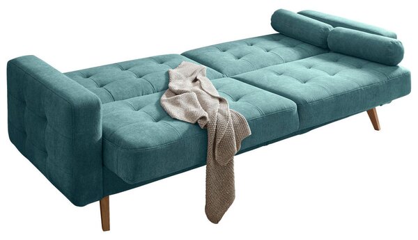 ZOFA S POSTELJNO FUNKCIJO, zelena tekstil, leseni material