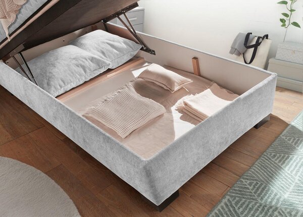 POSTELJA Z VZMETNICO 120 cm x 200 cm , tekstil, leseni material svetlo siva