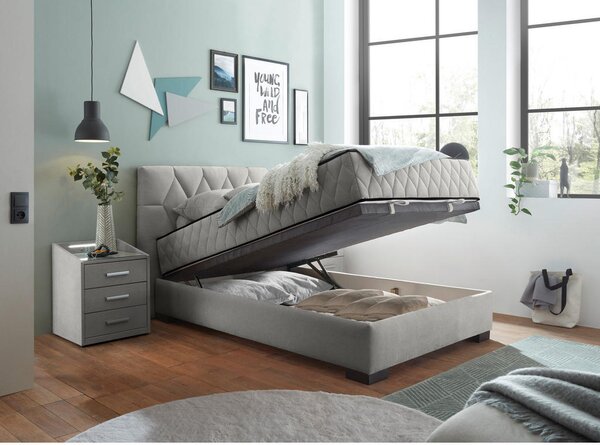 POSTELJA Z VZMETNICO 120 cm x 200 cm , tekstil, leseni material svetlo siva