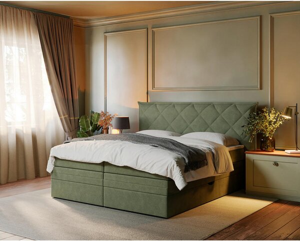 BOXSPRING POSTELJA 180 cm x 200 cm , tekstil zelena