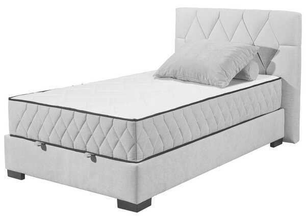 POSTELJA Z VZMETNICO 120 cm x 200 cm , tekstil, leseni material svetlo siva