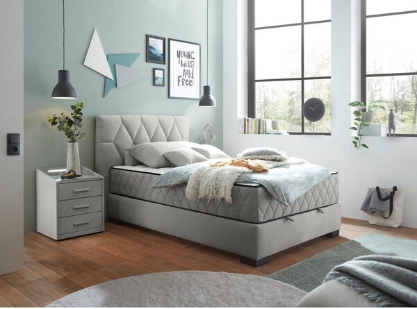 POSTELJA Z VZMETNICO 120 cm x 200 cm , tekstil, leseni material svetlo siva