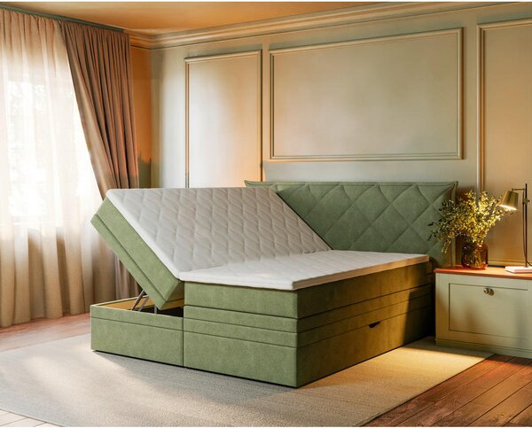 BOXSPRING POSTELJA 180 cm x 200 cm , tekstil zelena