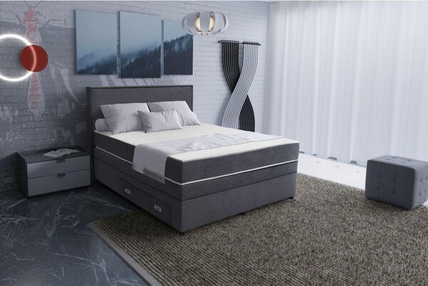 POSTELJA BOXSPRING 90 cm x 200 cm , les, tekstil, leseni material temno siva