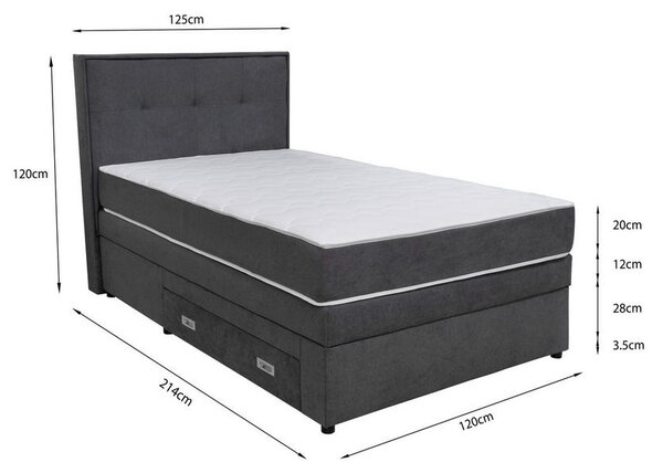 POSTELJA BOXSPRING 120 cm x 200 cm , les, tekstil, leseni material temno siva