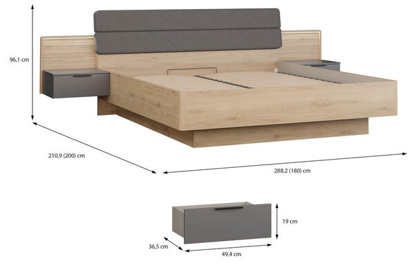 POSTELJNA GARNITURA x , kovina, umetna masa, tekstil, leseni material siva, barve hrasta