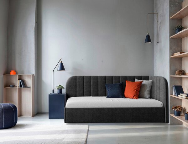 OBLAZINJENA POSTELJA 90 cm x 200 cm , les, tekstil, leseni material temno siva