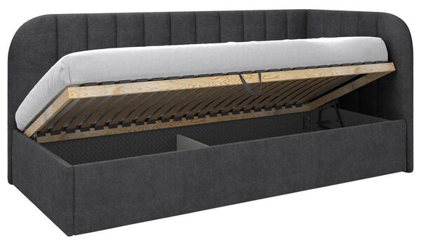 OBLAZINJENA POSTELJA 90 cm x 200 cm , les, tekstil, leseni material temno siva
