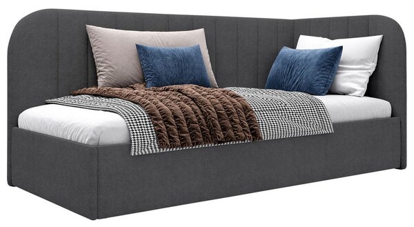 OBLAZINJENA POSTELJA 90 cm x 200 cm , les, tekstil, leseni material temno siva