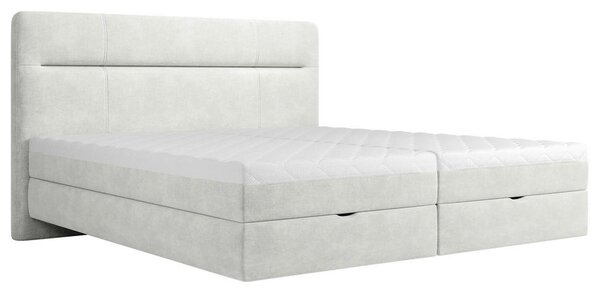POSTELJA Z VZMETNICO 140 cm x 200 cm , les, tekstil, leseni material krem barve