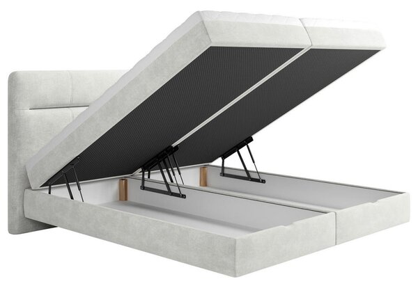 POSTELJA Z VZMETNICO 140 cm x 200 cm , les, tekstil, leseni material krem barve
