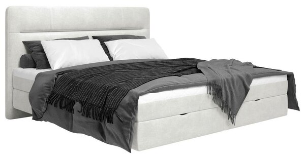 POSTELJA Z VZMETNICO 140 cm x 200 cm , les, tekstil, leseni material krem barve