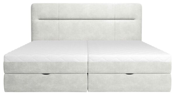 POSTELJA Z VZMETNICO 140 cm x 200 cm , les, tekstil, leseni material krem barve