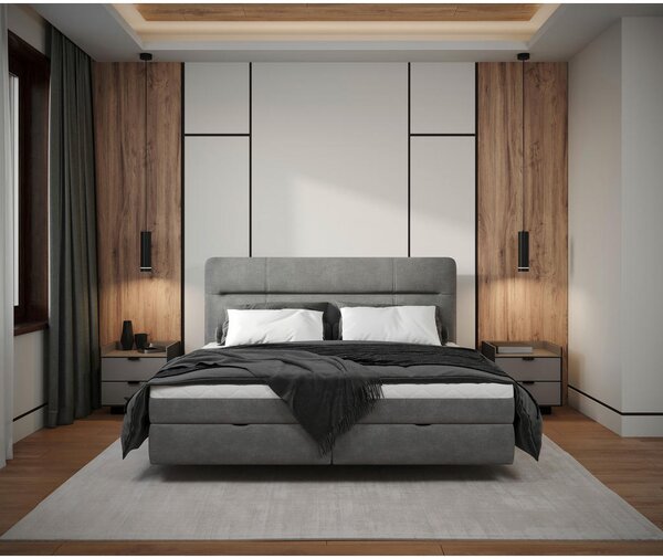POSTELJA Z VZMETNICO 140 cm x 200 cm , les, tekstil, leseni material siva