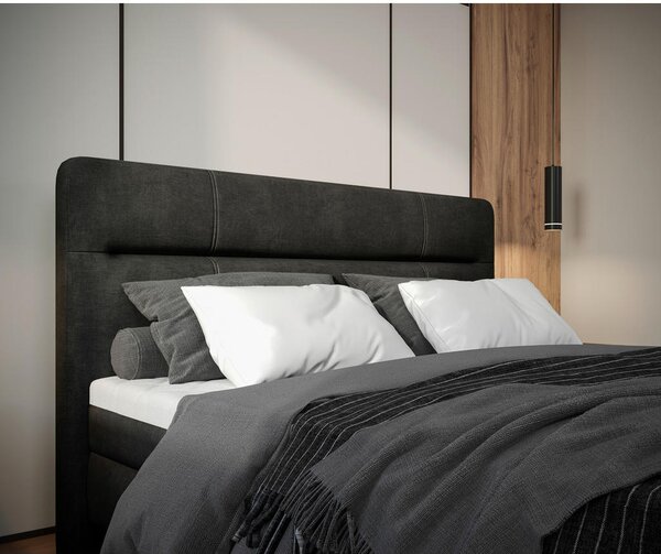 POSTELJA Z VZMETNICO 160 cm x 200 cm , les, tekstil, leseni material antracit