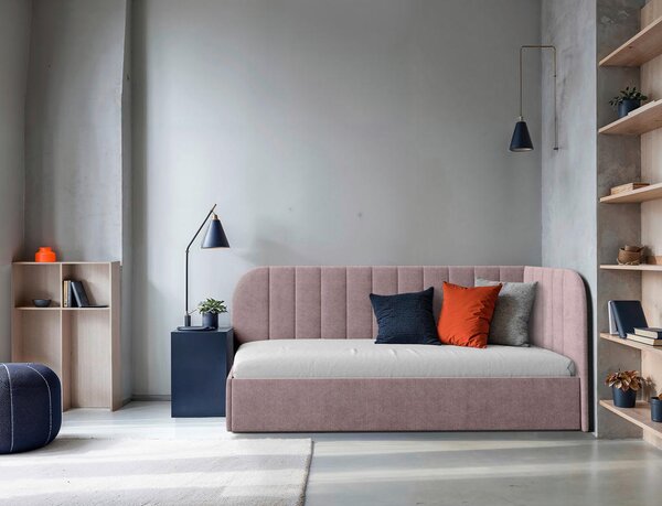 OBLAZINJENA POSTELJA 90 cm x 200 cm , les, tekstil, leseni material roza