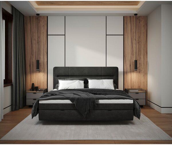 POSTELJA Z VZMETNICO 160 cm x 200 cm , les, tekstil, leseni material antracit