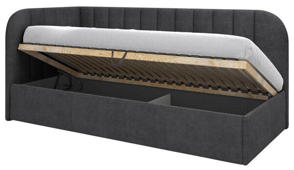 OBLAZINJENA POSTELJA 90 cm x 200 cm , les, tekstil, leseni material temno siva