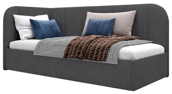 OBLAZINJENA POSTELJA 90 cm x 200 cm , les, tekstil, leseni material temno siva