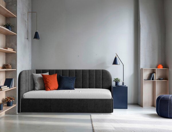 OBLAZINJENA POSTELJA 90 cm x 200 cm , les, tekstil, leseni material temno siva