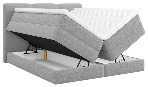 POSTELJA BOXSPRING 160 cm x 200 cm , les, tekstil, leseni material siva
