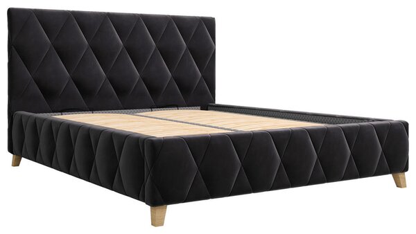 OBLAZINJENA POSTELJA 140 cm x 200 cm , les, kovina, tekstil, leseni material antracit