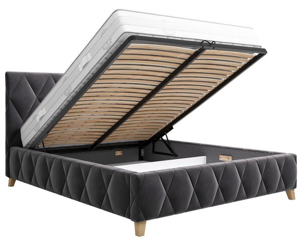 OBLAZINJENA POSTELJA 140 cm x 200 cm , les, kovina, tekstil, leseni material antracit