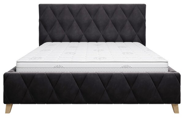 OBLAZINJENA POSTELJA 140 cm x 200 cm , les, kovina, tekstil, leseni material antracit