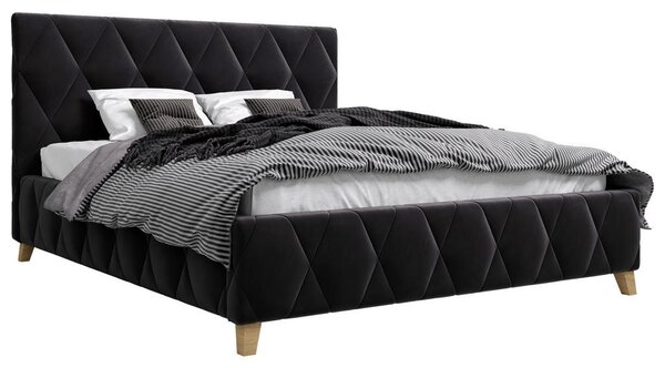 OBLAZINJENA POSTELJA 140 cm x 200 cm , les, kovina, tekstil, leseni material antracit
