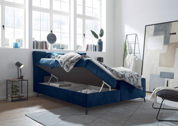 POSTELJA Z VZMETNICO 180 cm x 200 cm , tekstil, leseni material modra
