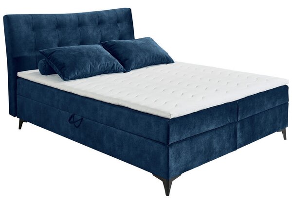 POSTELJA Z VZMETNICO 180 cm x 200 cm , tekstil, leseni material modra