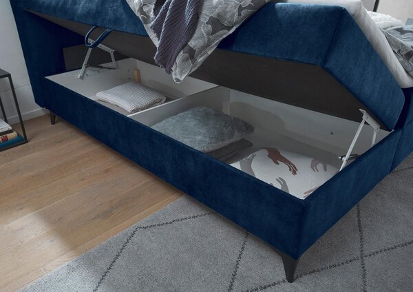POSTELJA Z VZMETNICO 180 cm x 200 cm , tekstil, leseni material modra
