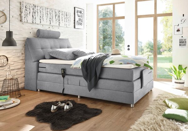 POSTELJA BOXSPRING 120 cm x 200 cm , tekstil, leseni material svetlo siva