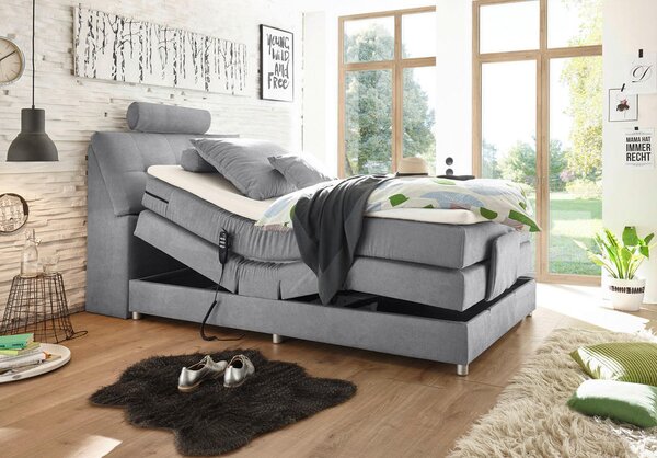 POSTELJA BOXSPRING 120 cm x 200 cm , tekstil, leseni material svetlo siva