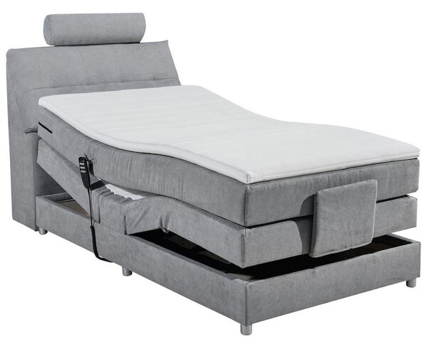 POSTELJA BOXSPRING 120 cm x 200 cm , tekstil, leseni material svetlo siva