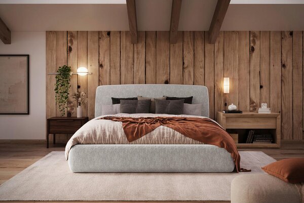 OBLAZINJENA POSTELJA 140 cm x 200 cm , les, tekstil, leseni material siva