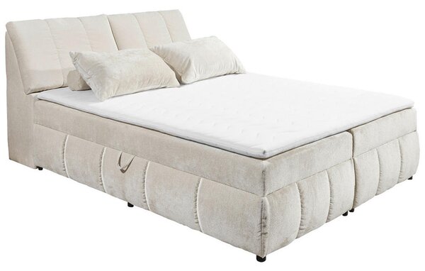 POSTELJA Z VZMETNICO 160 cm x 200 cm , tekstil, leseni material bež