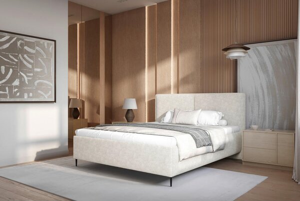 OBLAZINJENA POSTELJA 140 cm x 200 cm , les, tekstil, leseni material bež
