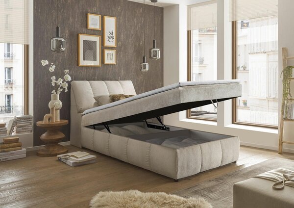 POSTELJA Z VZMETNICO 120 cm x 200 cm , tekstil, leseni material bež